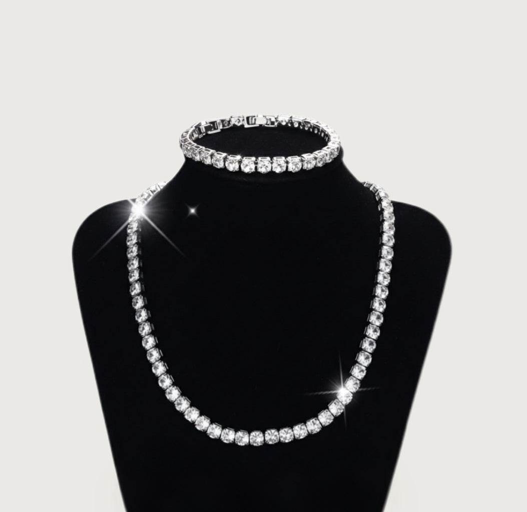 צמיד+שרשרת טניס Ice & Silver Set ᴾᴷ | ציפוי כסף 925
